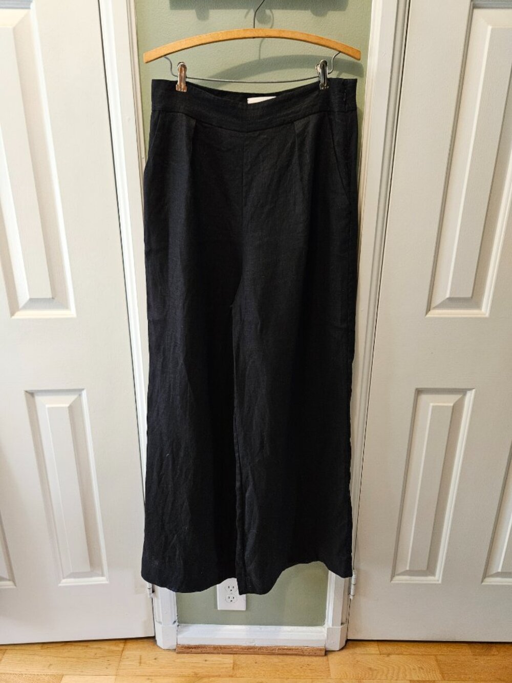 Cara Cara Josephine Pants Black Wide Leg Linen Large L #808L Modern Contemporary